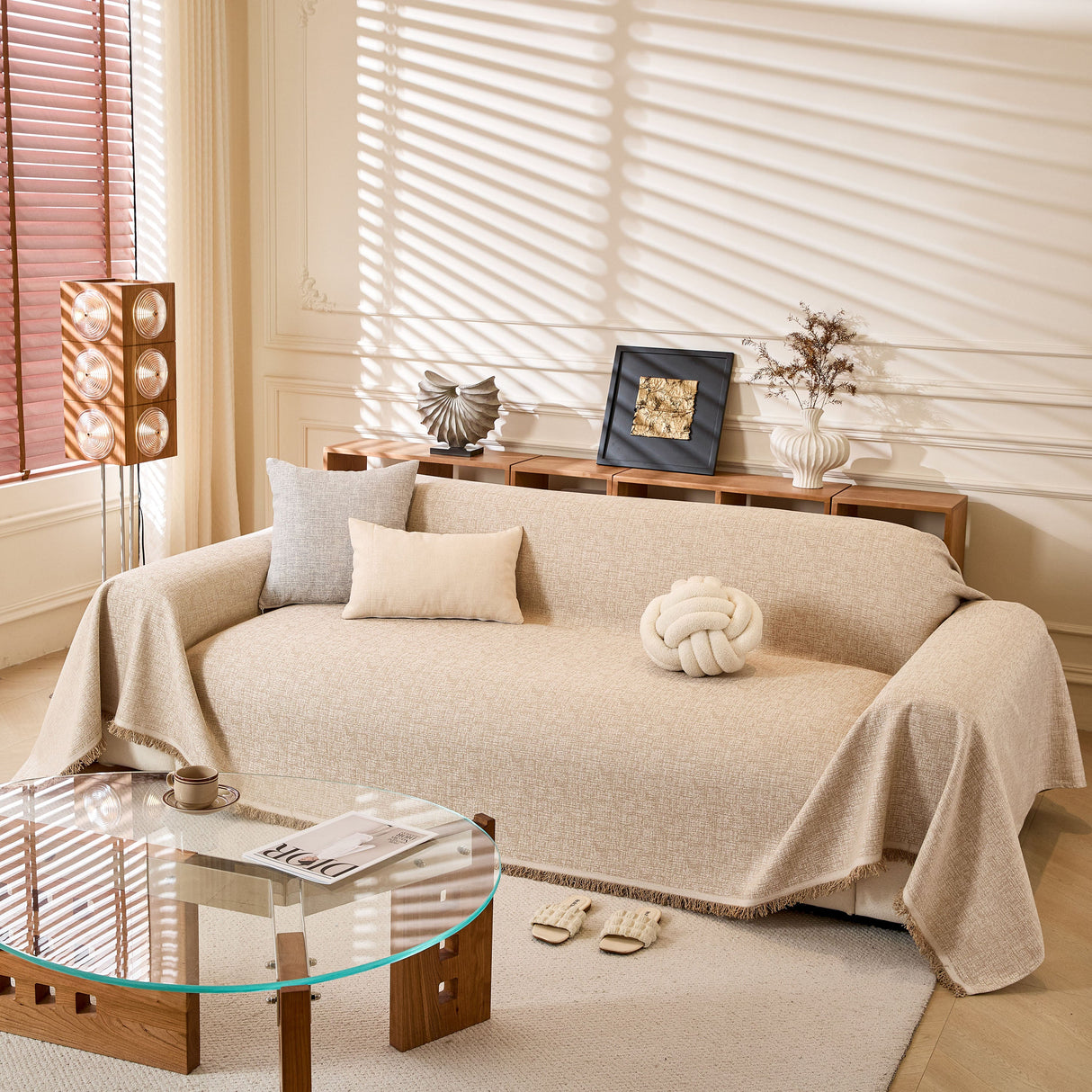 Natural Textured Linen Couch Cover, Breathable & Hypoallergenic Furniture Protector