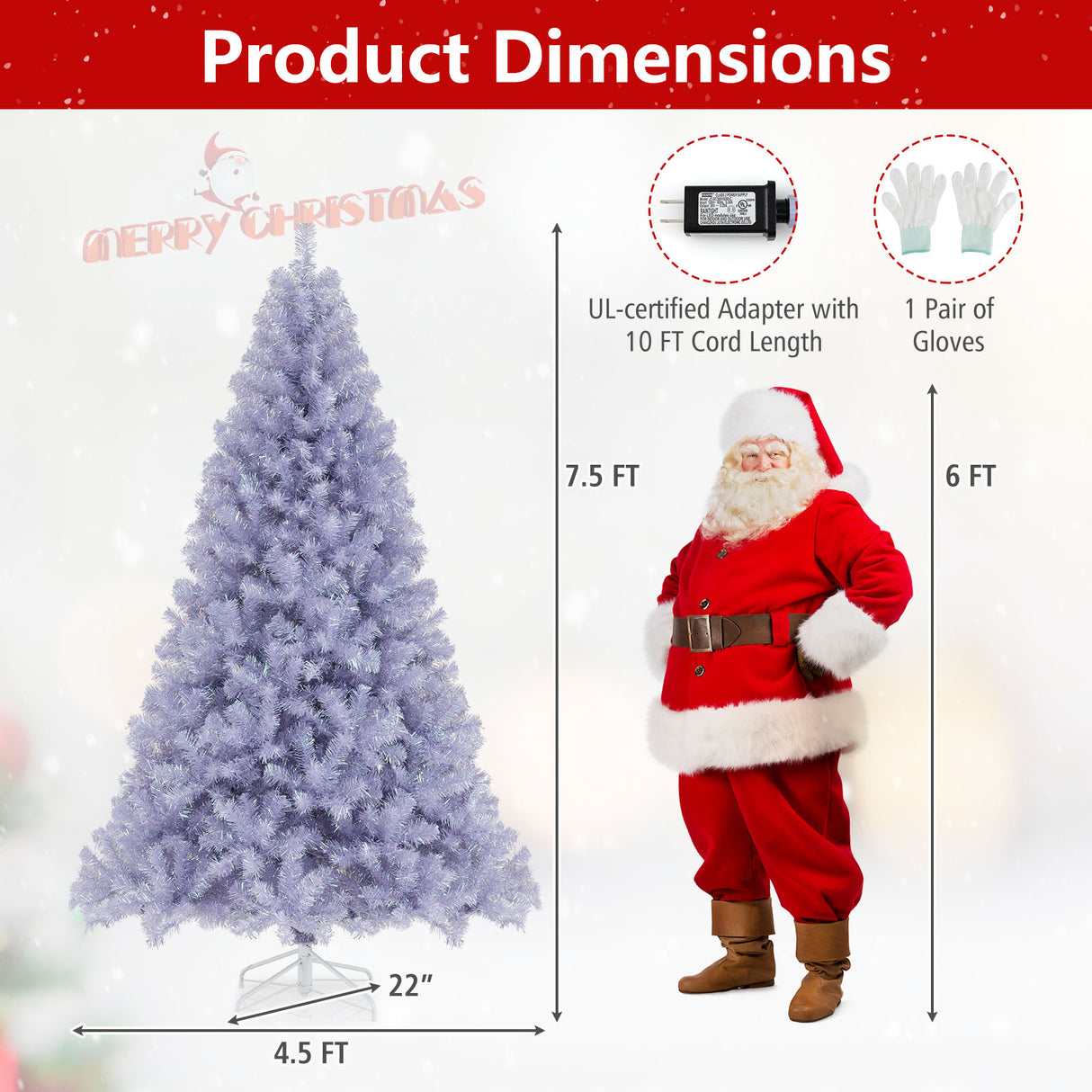 6/7.5 FT Pre-Lit Tinsel Christmas Tree Artificial Xmas Tree-M