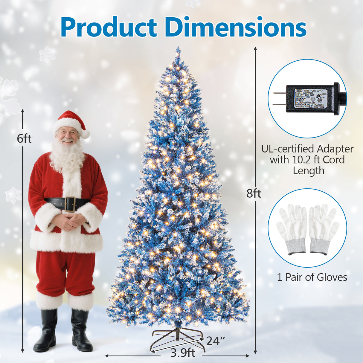 6/7/8/9 FT Artificial Christmas Tree with 767 Snowy Branch Tips-8 FT