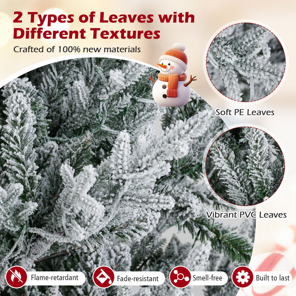6/7/8 Feet Pre-Lit Artificial Christmas Tree Hinged Snow Flocked Xmas Tree-6 ft