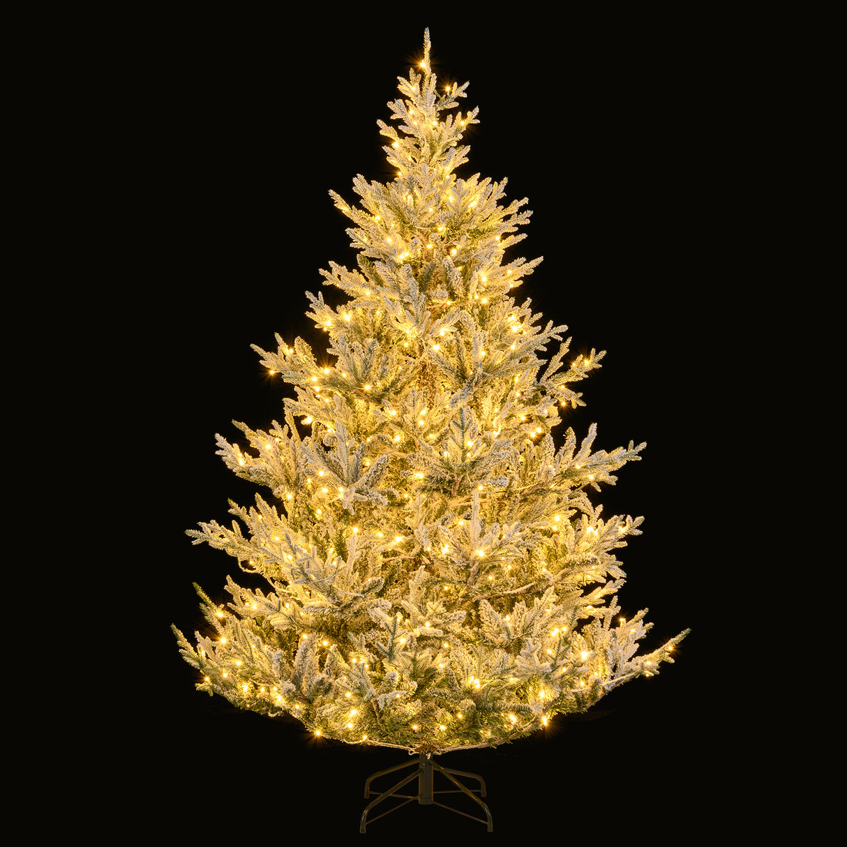 6/7/8 Feet Pre-Lit Artificial Christmas Tree Hinged Snow Flocked Xmas Tree-7 ft