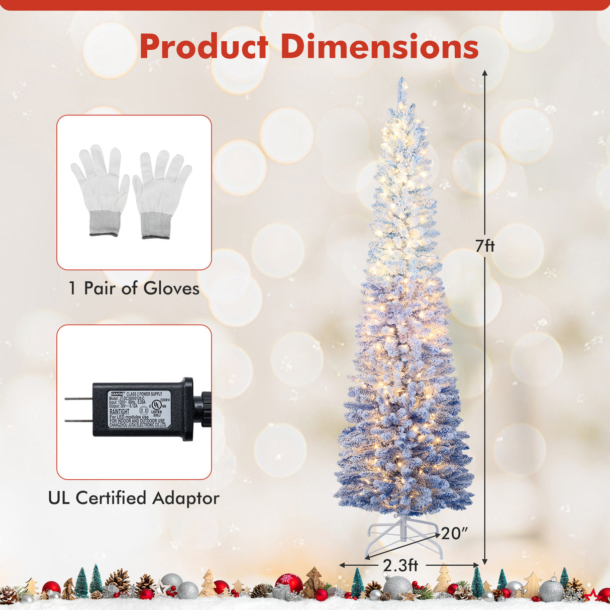 6/7 Feet Snow-flocked Artificial Christmas Tree Pre-lit Xmas Tree with 220/290 Warm White LED Lights-7 Feet