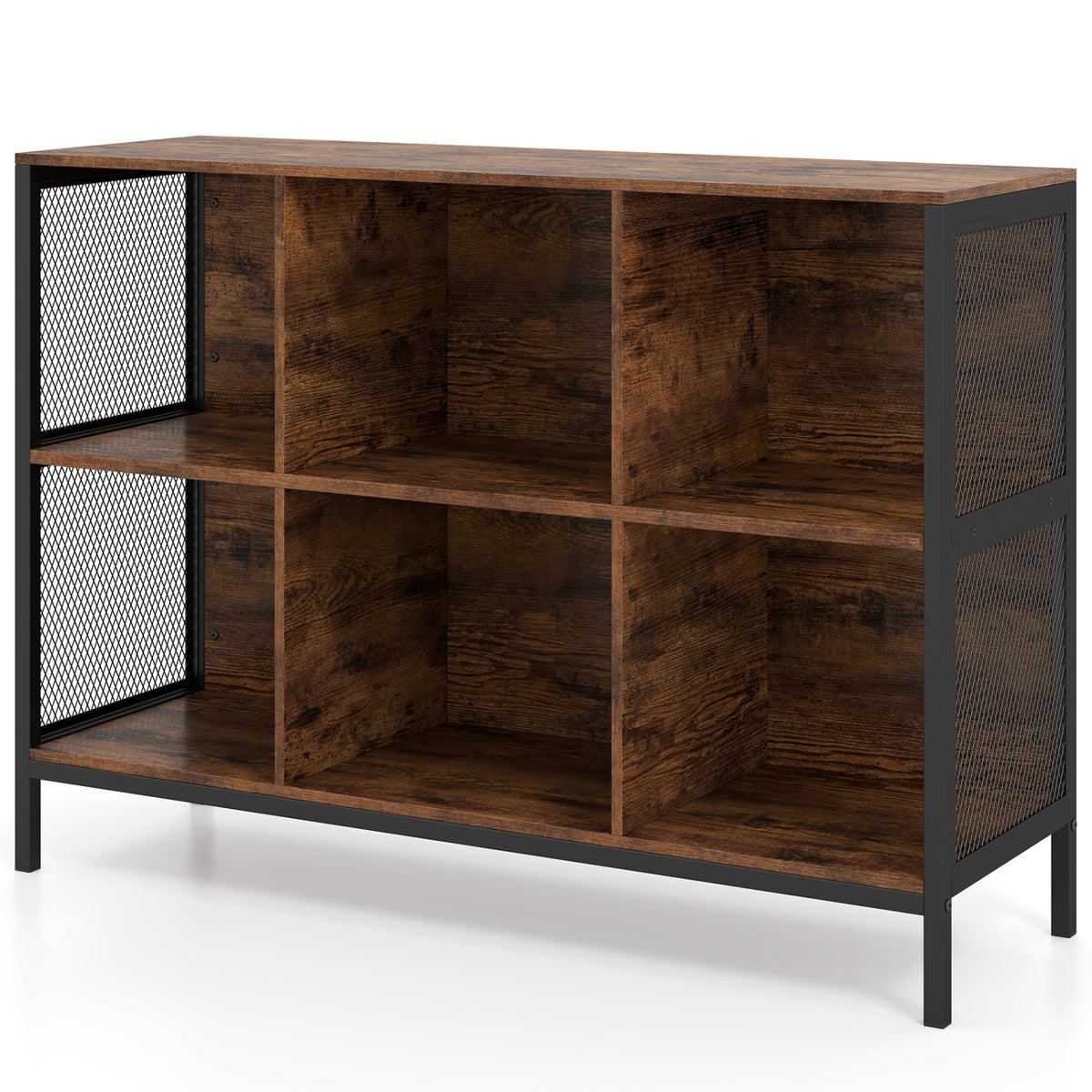6 Cube Bookcase 42" Wide Horizontal Bookshelf with Accent Cubby Shelf-Rustic Brown