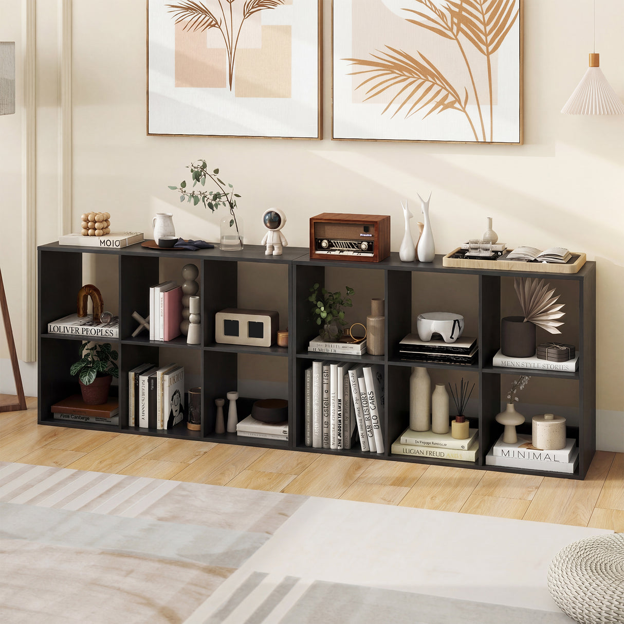 6 Cube Bookshelf with Back Guardrail for Living Room Bedroom-Black
