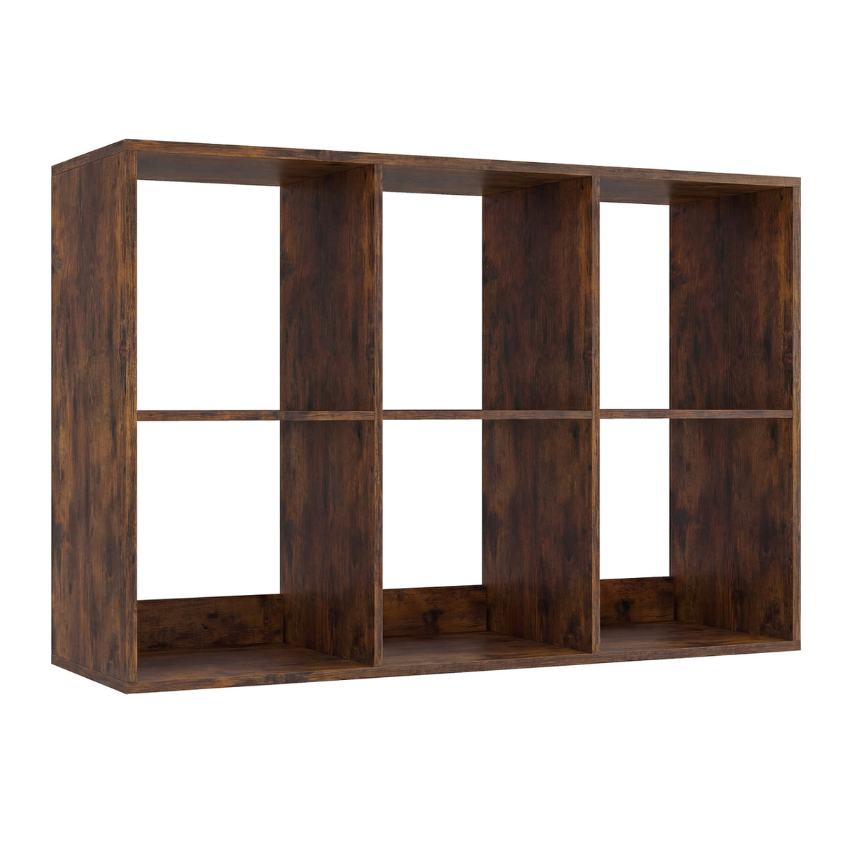 6 Cube Bookshelf with Back Guardrail for Living Room Bedroom-Rustic Brown