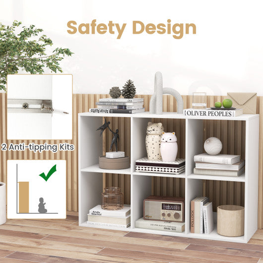 6 Cube Bookshelf with Back Guardrail for Living Room Bedroom-White