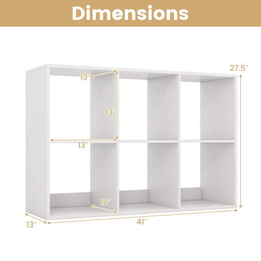 6 Cube Bookshelf with Back Guardrail for Living Room Bedroom-White