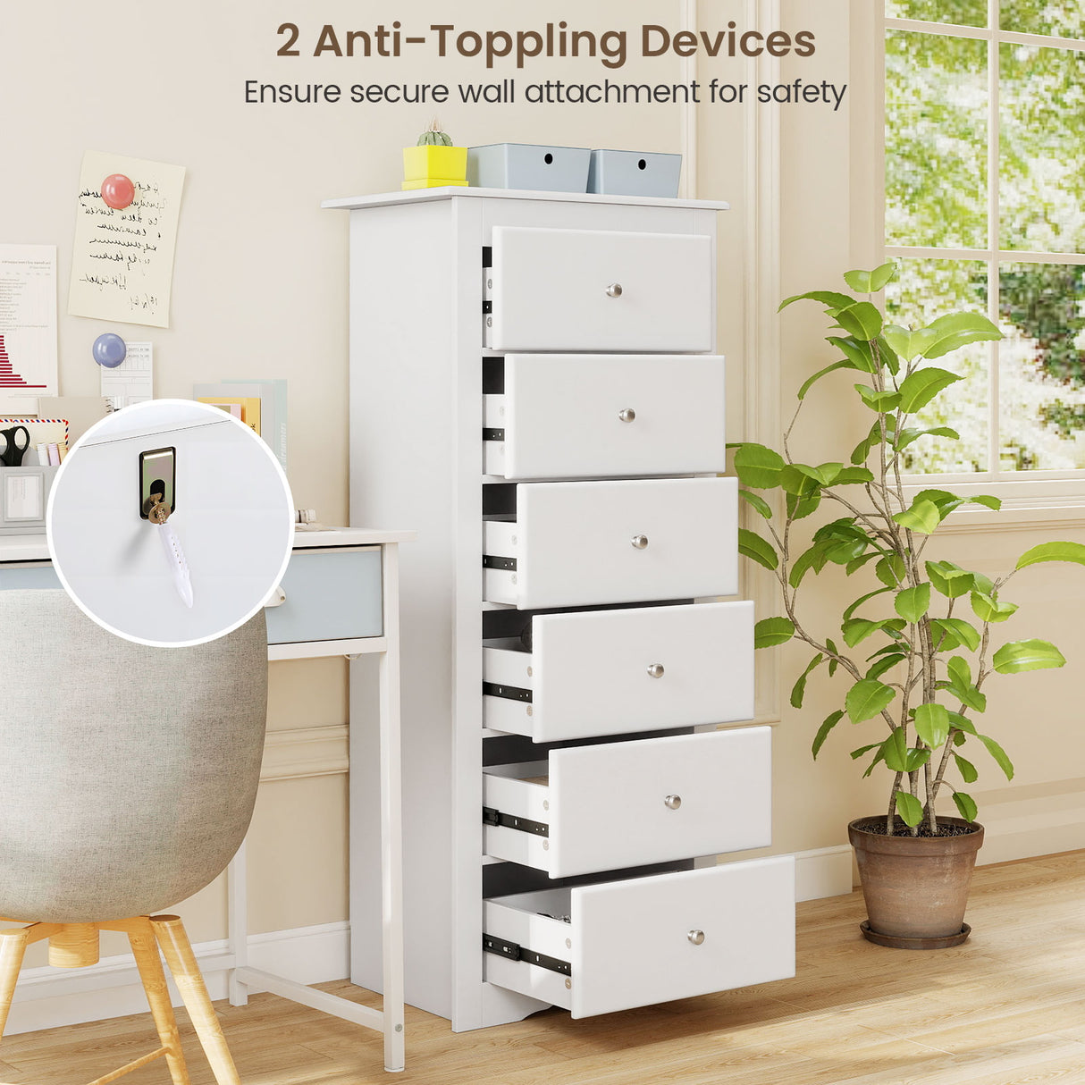 6 Drawers Chest Dresser Clothes Storage Bedroom Furniture Cabinet-White