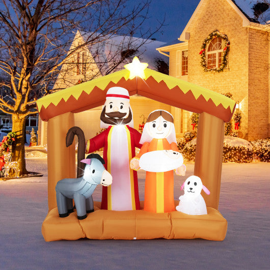 6 Feet Christmas Inflatables Nativity Scene Outdoor Decoration with Built-in LED Lights