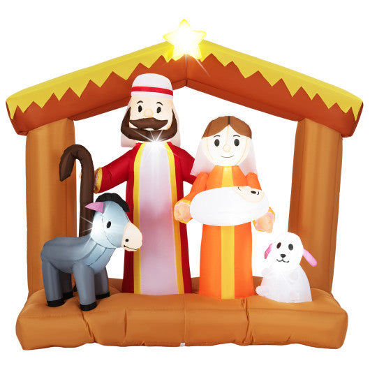 6 Feet Christmas Inflatables Nativity Scene Outdoor Decoration with Built-in LED Lights