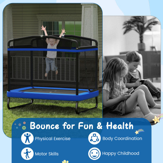 6 FT Kids Trampoline with Swing and Horizontal Bar Small Rectangle Trampoline-Blue