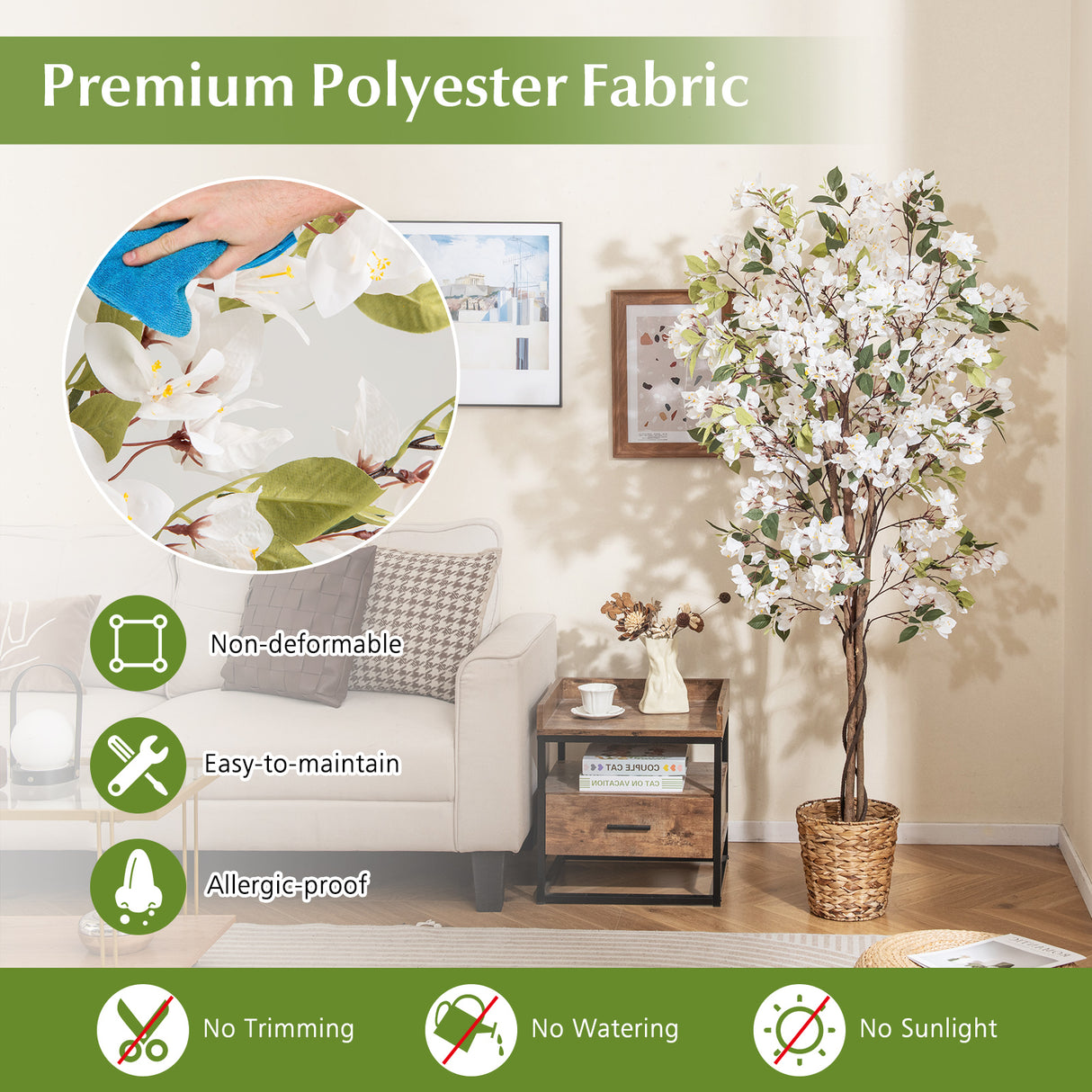 6 Feet Artificial Bougainvillea Tree with 910 White Flowers-1 Pieces