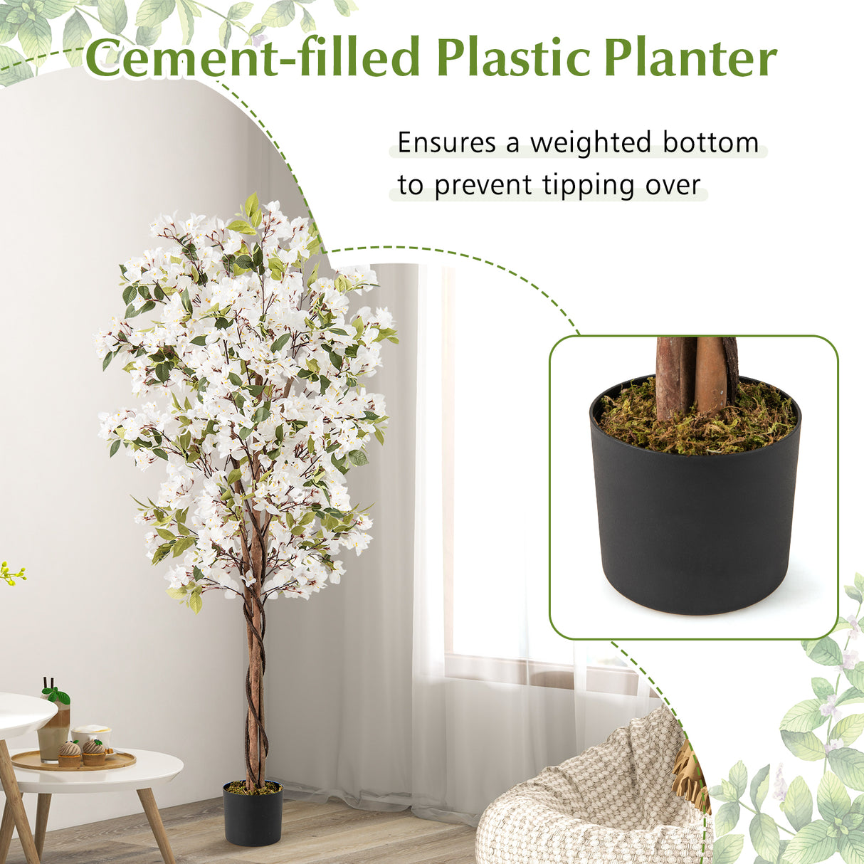 6 Feet Artificial Bougainvillea Tree with 910 White Flowers-1 Pieces