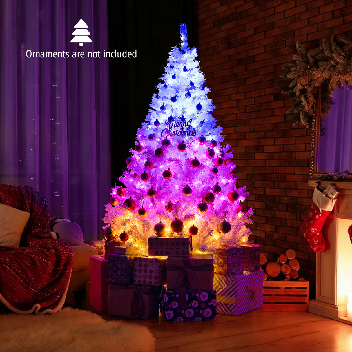 6 Feet Artificial Christmas Tree Hinged Pre-Lit Xmas Tree with 11 Lighting Modes