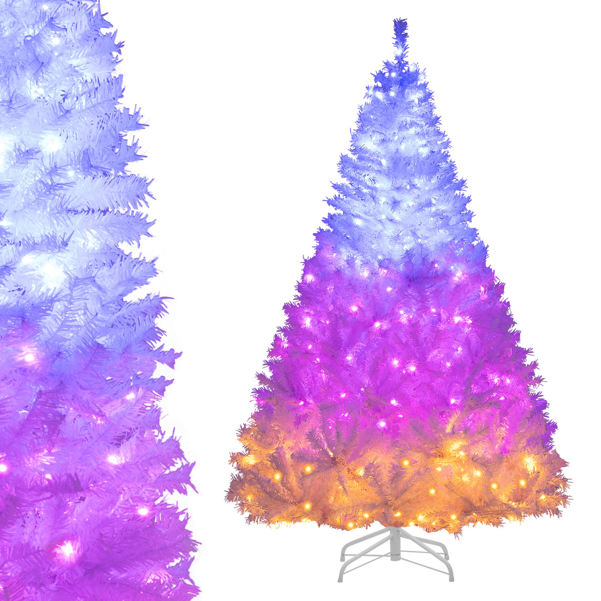 6 Feet Artificial Christmas Tree Hinged Pre-Lit Xmas Tree with 11 Lighting Modes