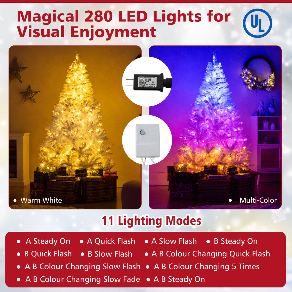 6 Feet Artificial Christmas Tree Hinged Pre-Lit Xmas Tree with 11 Lighting Modes
