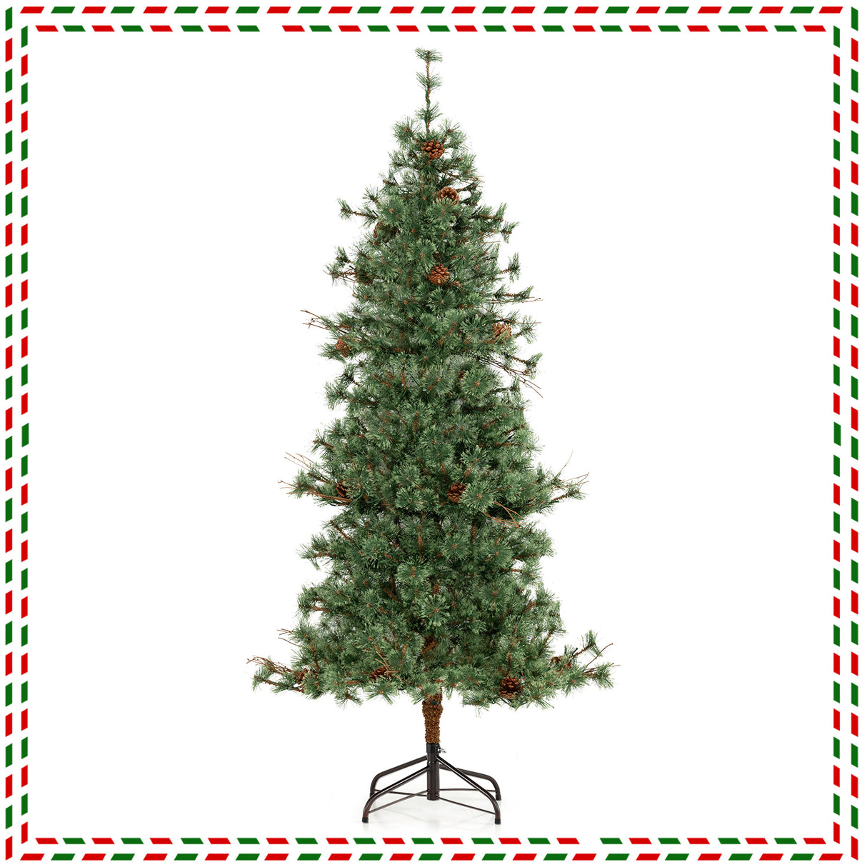 6 Feet Artificial Christmas Tree Pre-lit Hinged Xmas Tree with Warm White LED Lights and Pine Cones