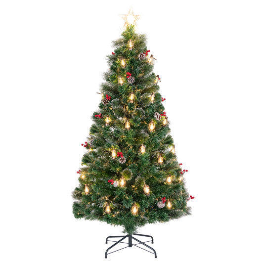 5/6/7 Feet Artificial Christmas Tree with Red Berries and Kerosene Lamps-6 ft