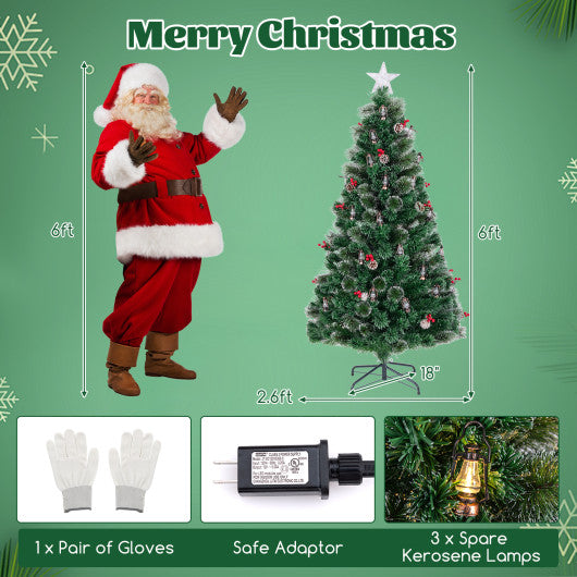 5/6/7 Feet Artificial Christmas Tree with Red Berries and Kerosene Lamps-6 ft