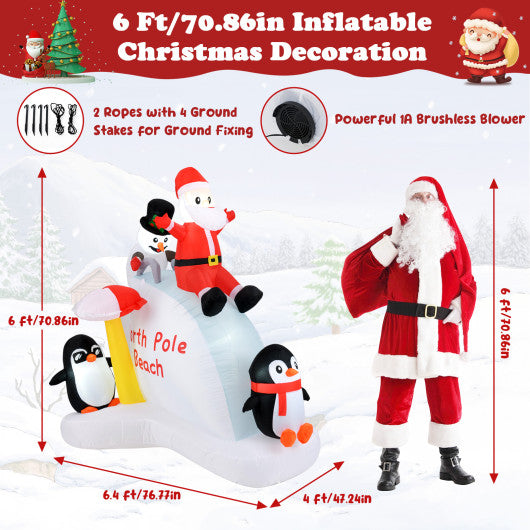 6 Feet Christmas Inflatable with Blow up Penguins and Santa Decoration