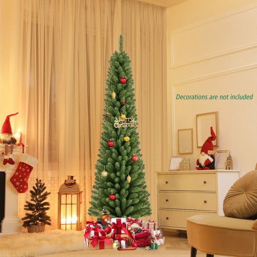 5/6/7/8 Feet Pencil Christmas Tree with 295/392/523/671 Memory Wire Branch Tips and Upgraded Metal Stand-6 ft