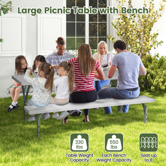 6 Feet Picnic Table Bench Set with HDPE Tabletop for 8 Person-Gray