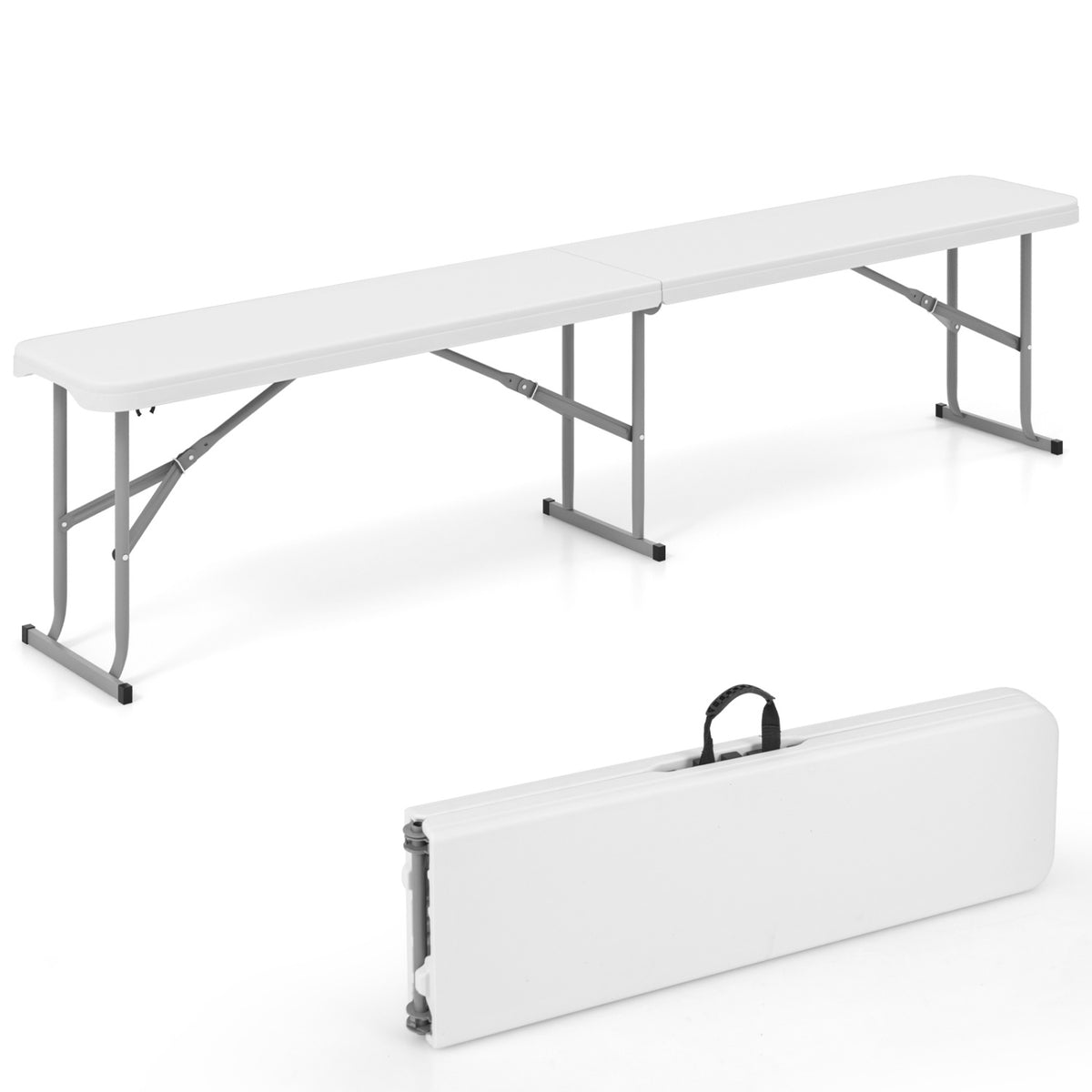 6 Feet Plastic Folding Bench Portable Seat with Handle and Lock-White