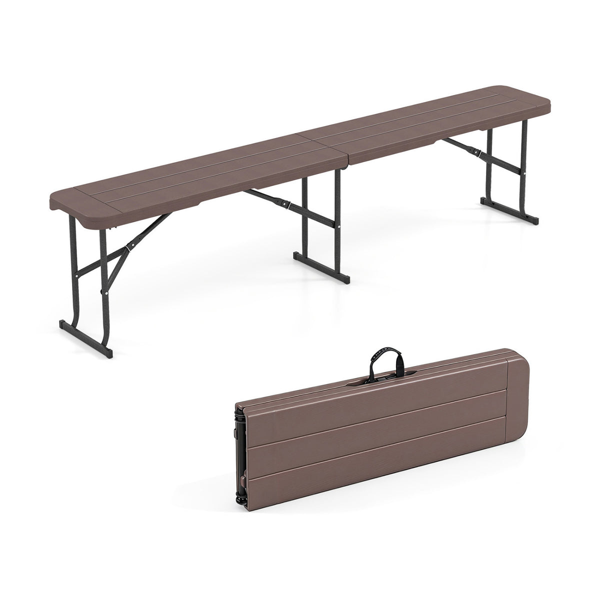 6 Feet Plastic Folding Bench Picnic Camping Dining Seat with Carrying Handle-coffee