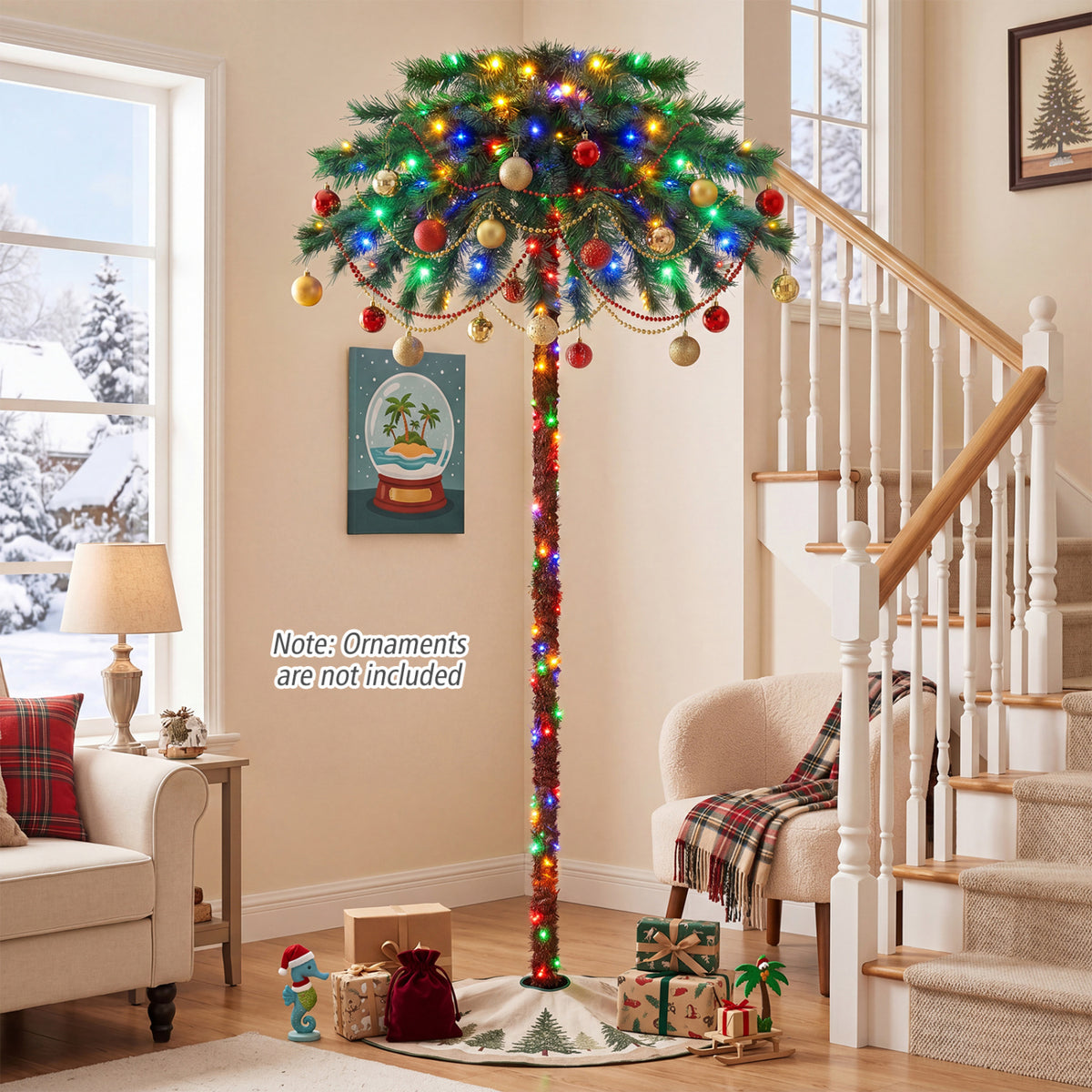 6 Feet Pre-Lit Artificial Tropical Christmas Palm Tree with 210 Multi-Color Lights