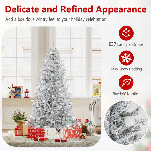 6 Feet Snow-flocked Artificial Christmas Tree Pre-lit Hinged with 81 Sphere Lights and Remote