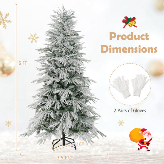 6 Feet Snow-flocked Artificial Christmas Tree Pre-lit Hinged Xmas Tree with Warm White LED Lights