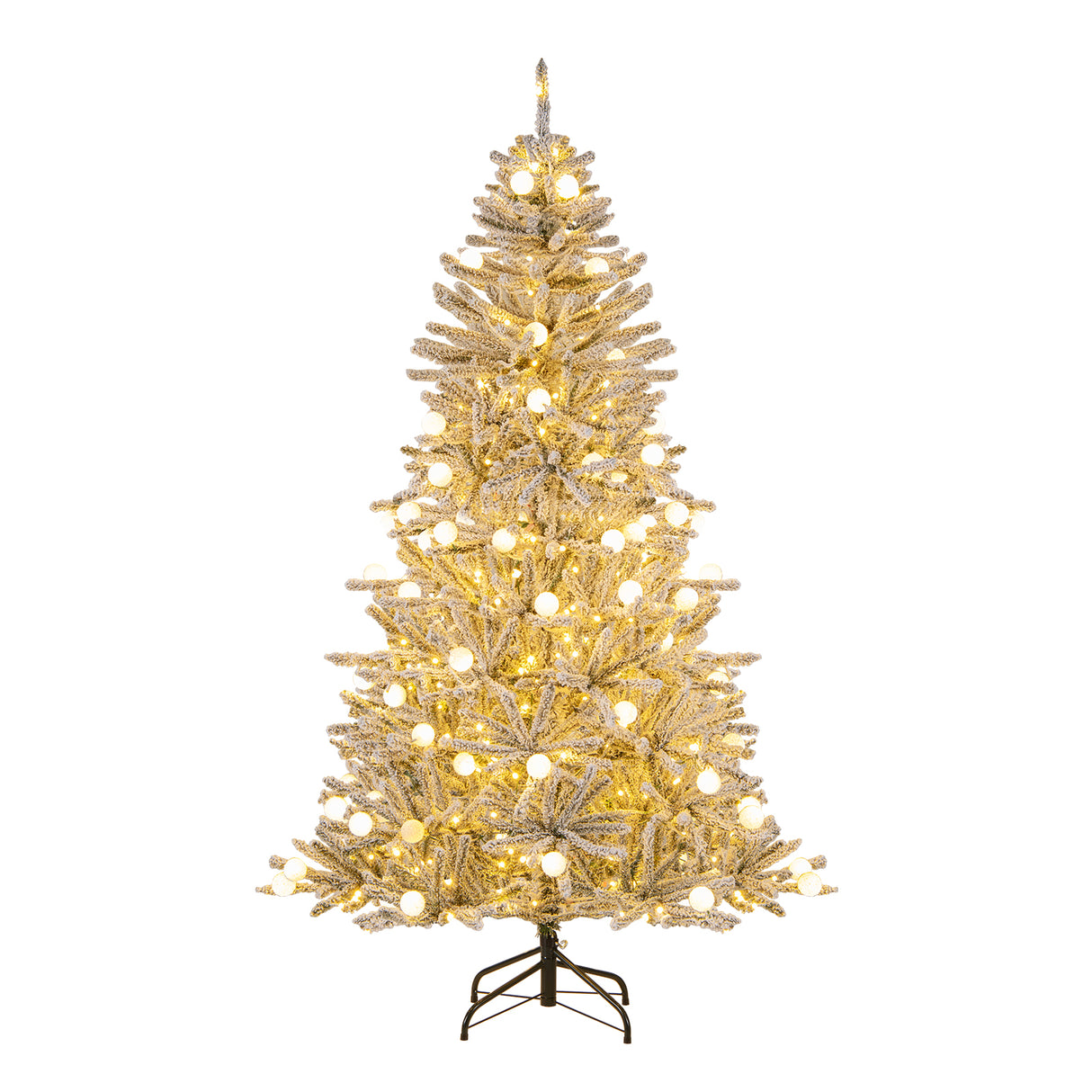 6 Feet Snow-flocked Artificial Christmas Tree Pre-lit Hinged with 81 Sphere Lights and Remote
