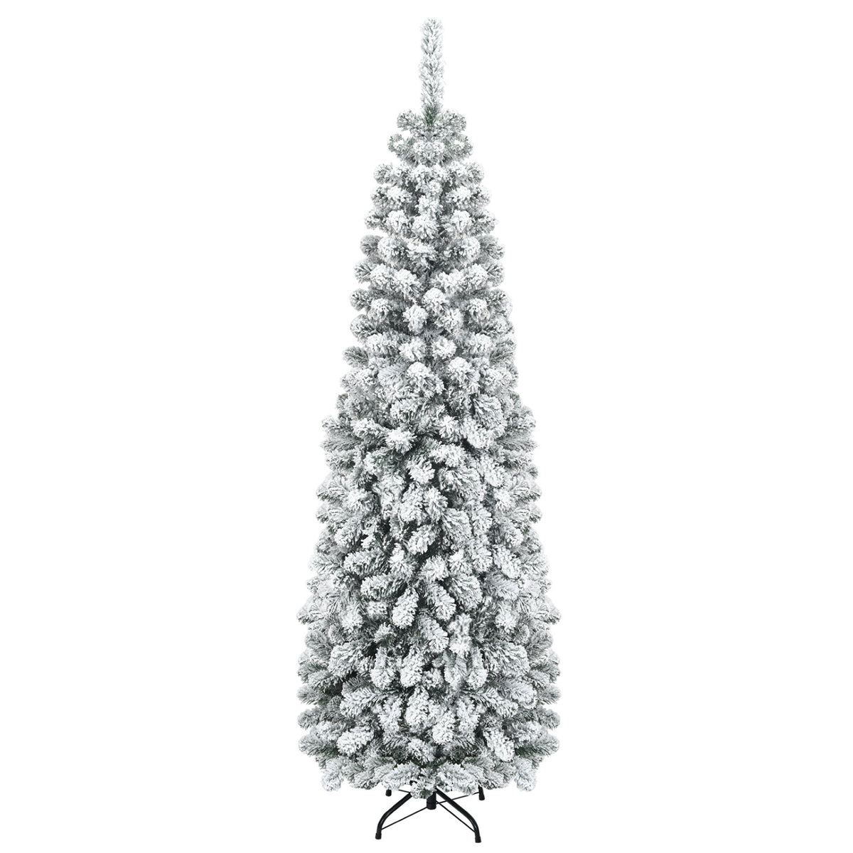 6 Feet Unlit Hinged Snow Flocked Artificial Pencil Christmas Tree with 500 Branch Tip