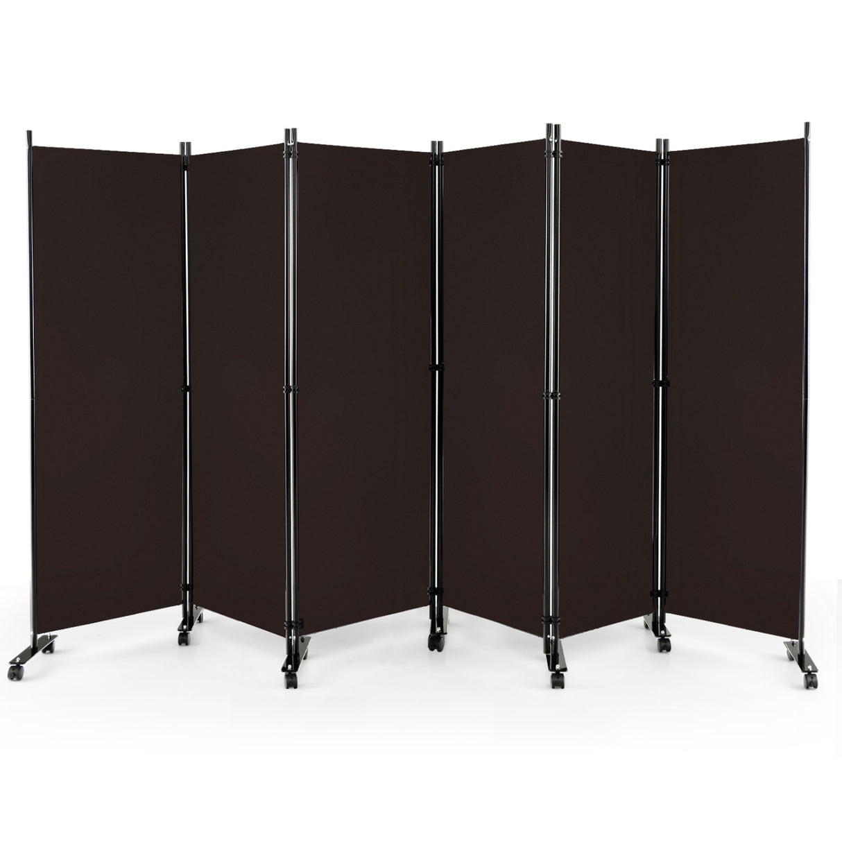 6 Panel 5.7 Feet Tall Rolling Room Divider on Wheels-Brown