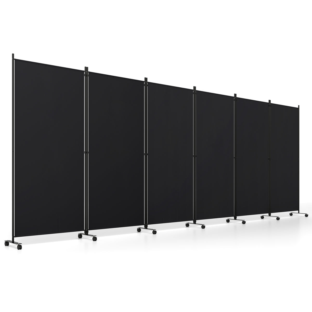 6 Panel Folding Privacy Screen Room Divider with Wheels-Black