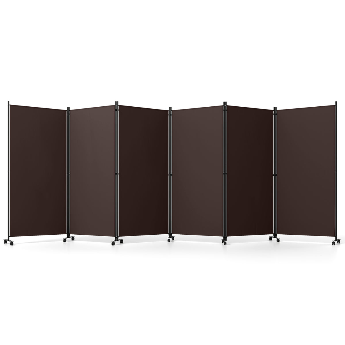 6 Panel Folding Privacy Screen Room Divider with Wheels-Coffee