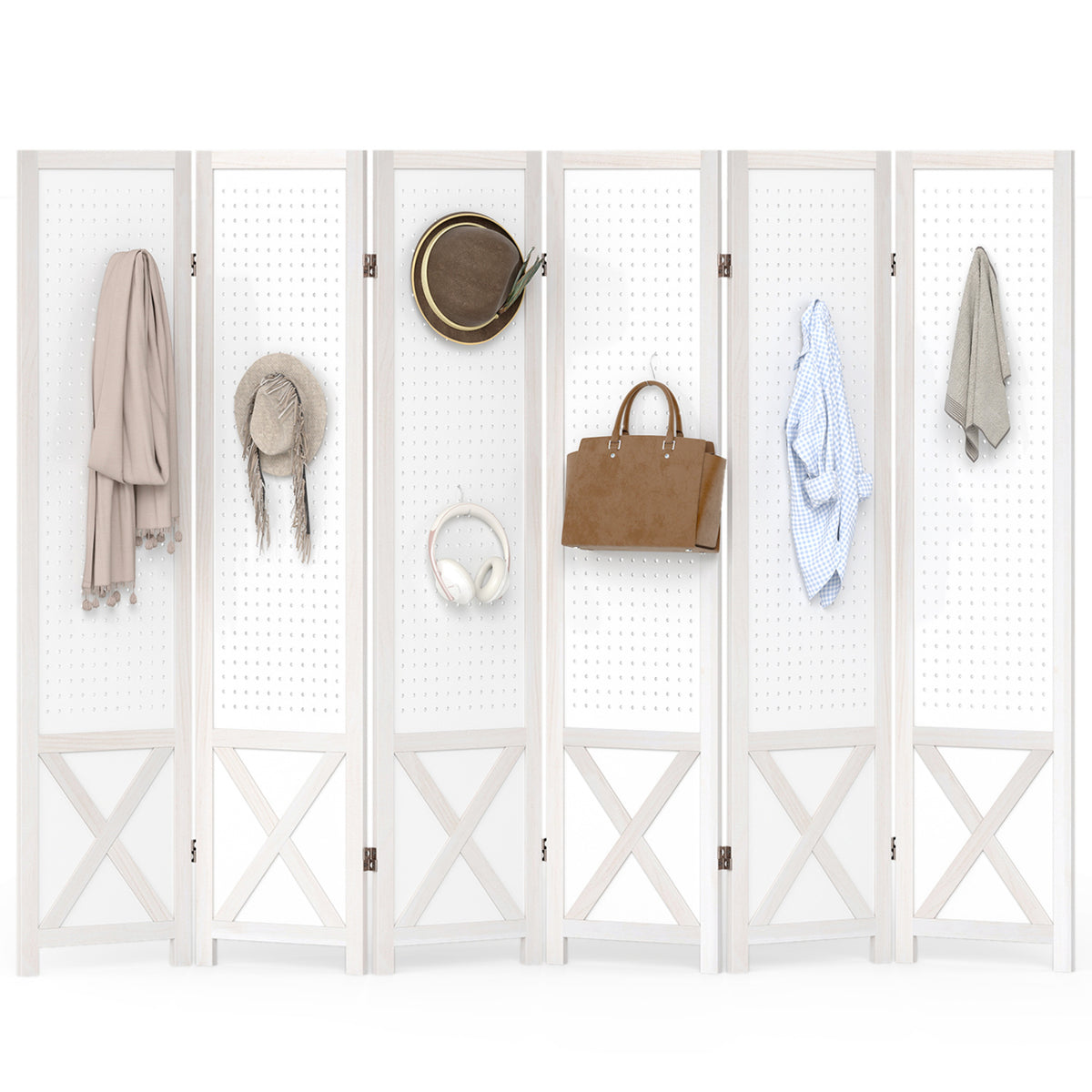6-Panel Pegboard Room Divider 67 Inches Tall Foldable Privacy Screen