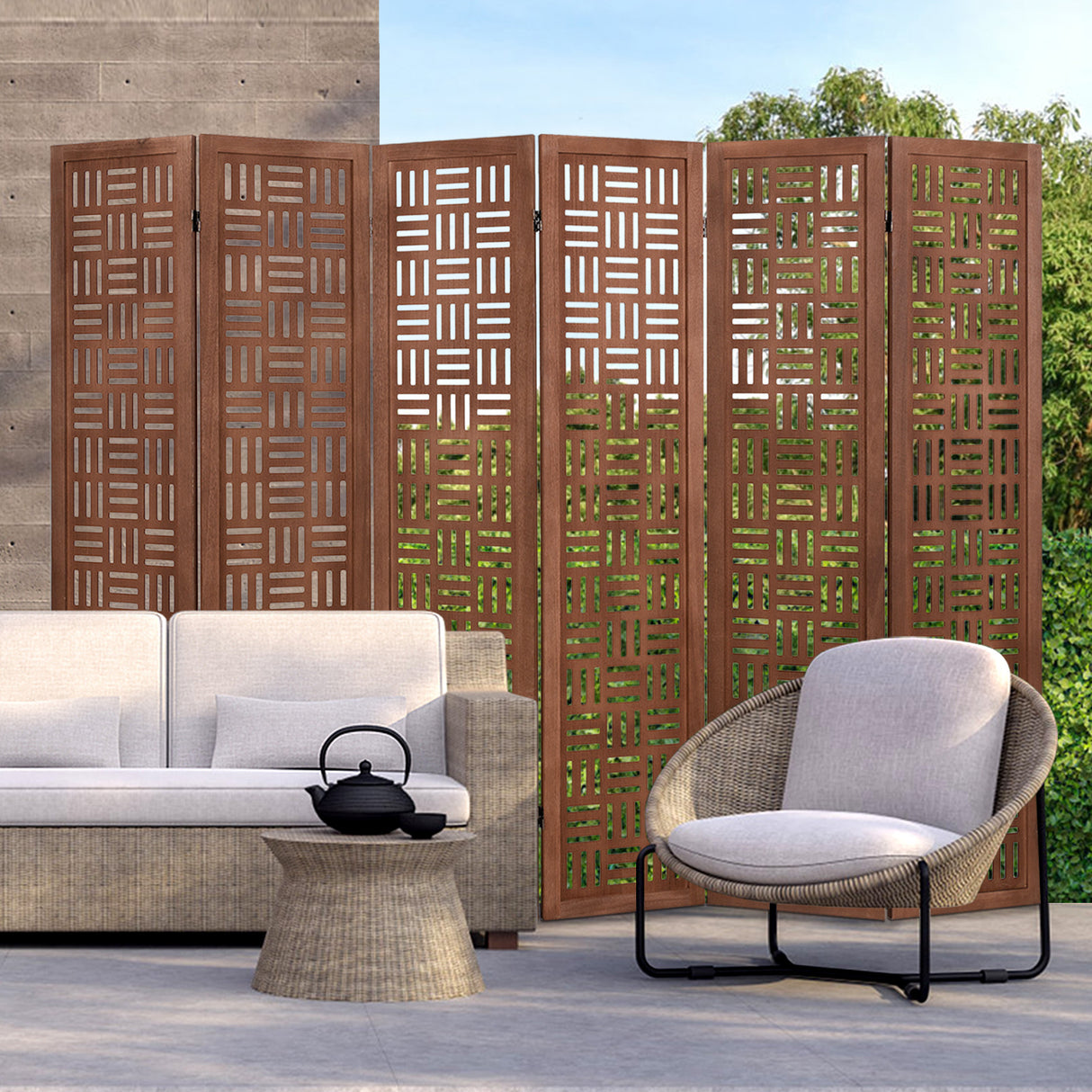 6-Panel Solid Wood Room Divider Folding Partition Stand
