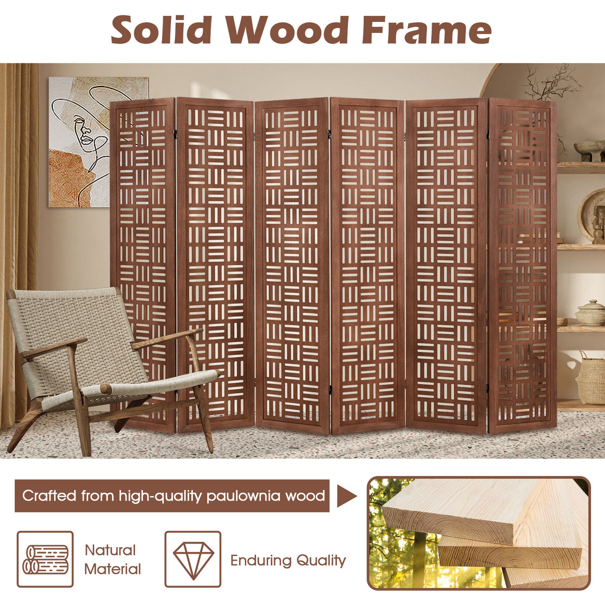6-Panel Solid Wood Room Divider Folding Partition Stand