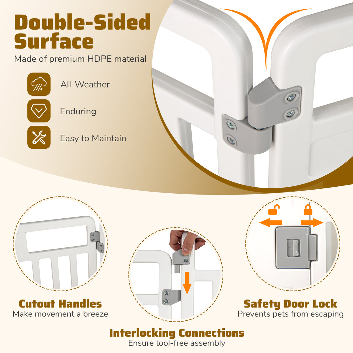 6-Panel Tall Dog Playpen Foldable Pet Fence with Locking Door-White