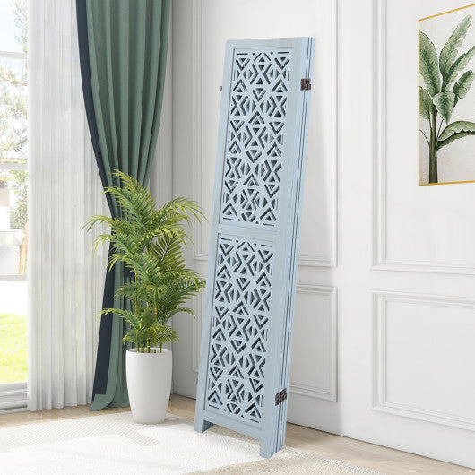 4/6 Panel Wooden Room Divider with Carved Cutout Pattern and Solid Wood Frame-6 Panel