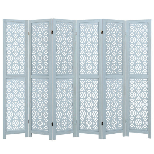 4/6 Panel Wooden Room Divider with Carved Cutout Pattern and Solid Wood Frame-6 Panel