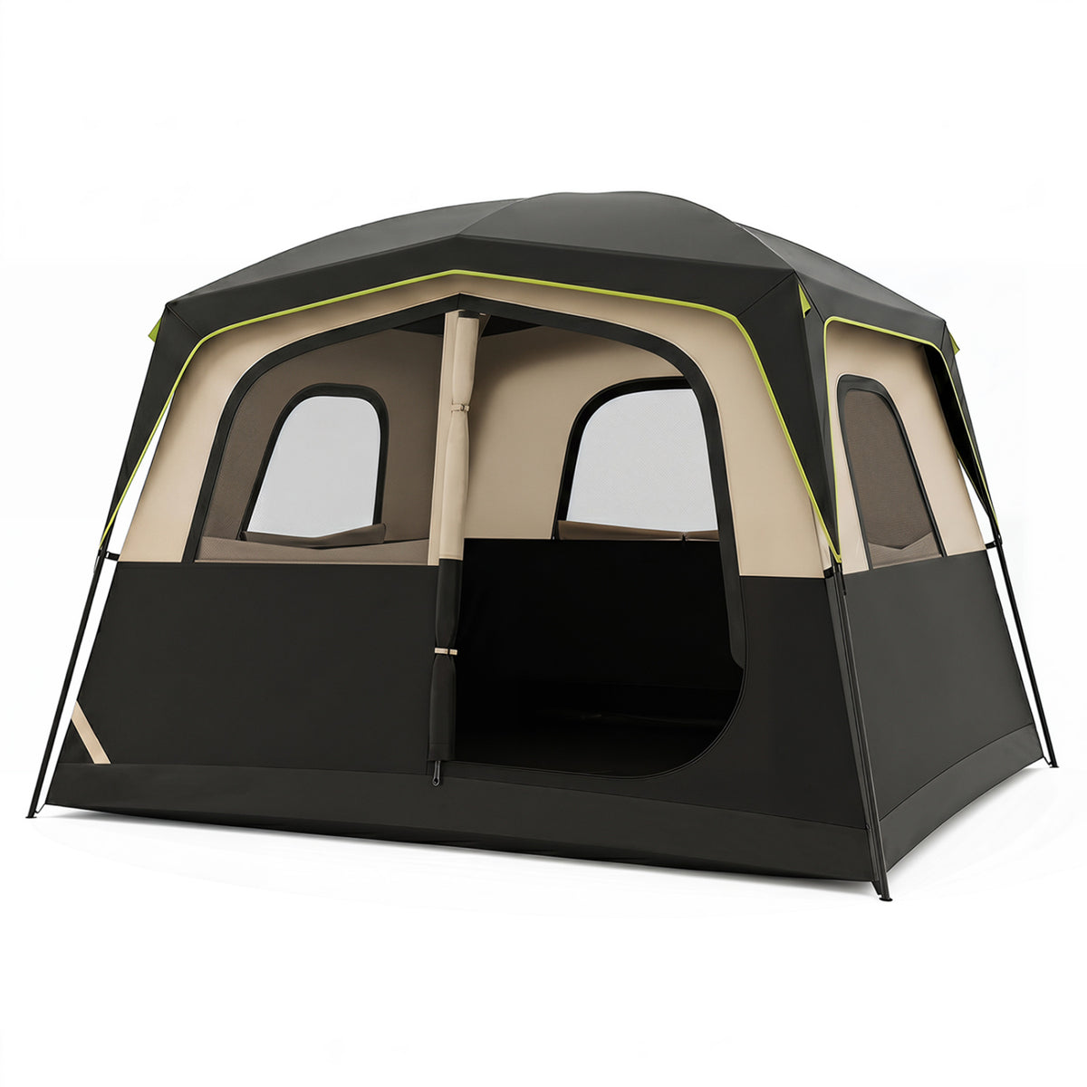 6-Person Camping Tent Easy Setup Family Cabin Tent with Top Rainfly Mesh Windows-Black