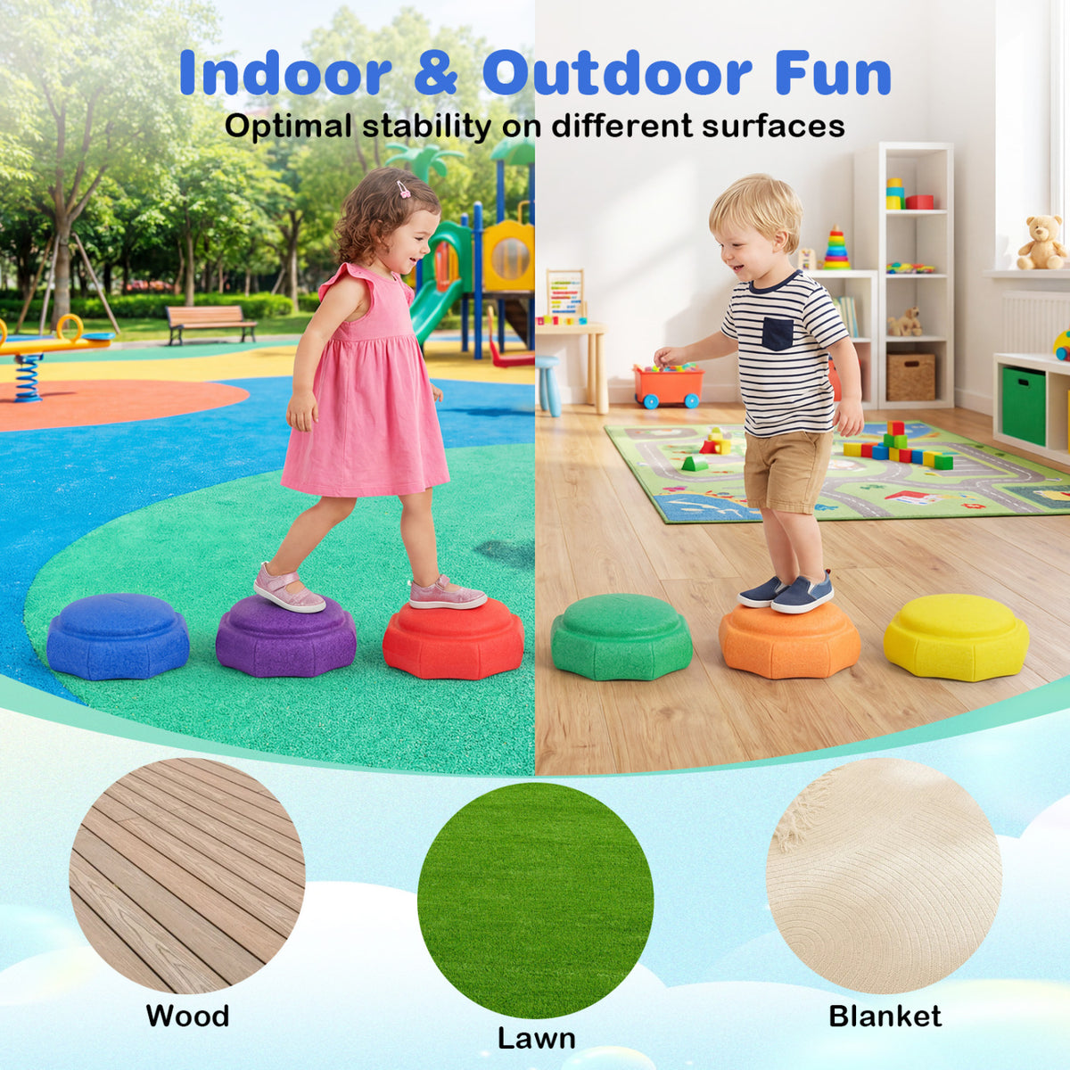 6-Piece Stepping Stones for Kids for Sensory Play and Coordination