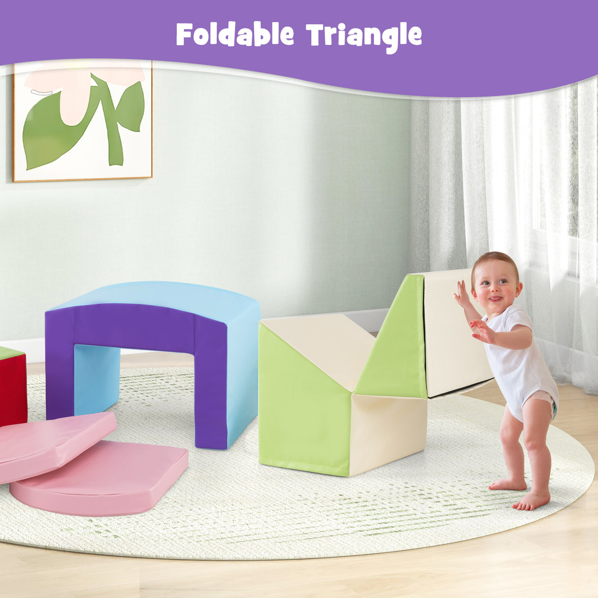 6 Pieces Foam Climbing Blocks Soft Play Climbing for Toddlers with Tunnel-Beige
