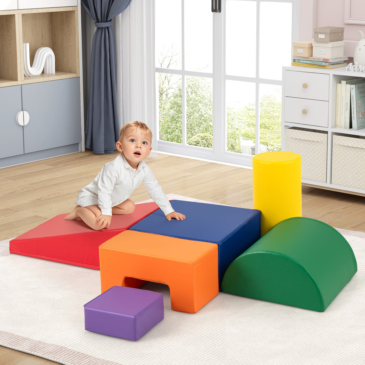 6 Pieces Foam Climbing Blocks Indoor Climb and Crawl Activity Playset with Rectangles-Orange
