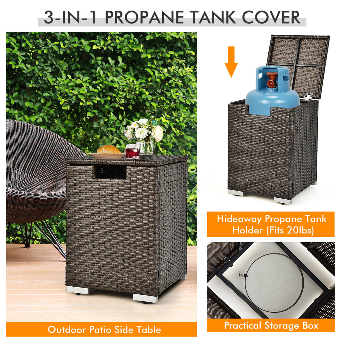 6 Pieces Outdoor Wicker Furniture Set with 32 Inch Propane Fire Pit Table-Black