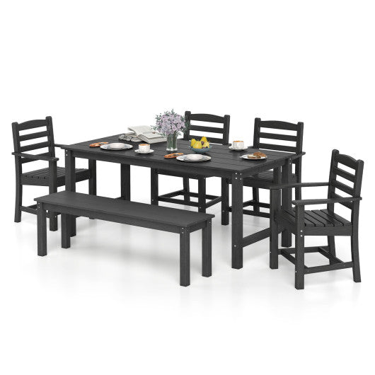 6 Pieces Patio Dining Bench Set Outdoor HDPE Weather Resistant Table and Chairs Set-Black