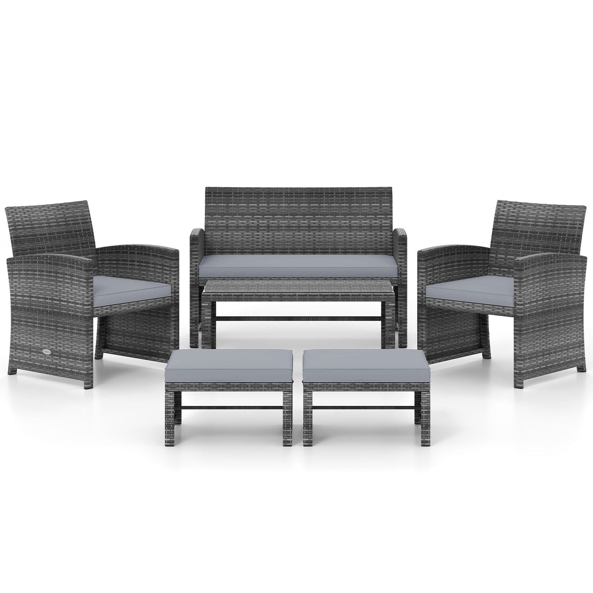 6 Pieces Patio Furniture Set Outdoor Sectional Conversation PE Rattan Sofa Set-Gray