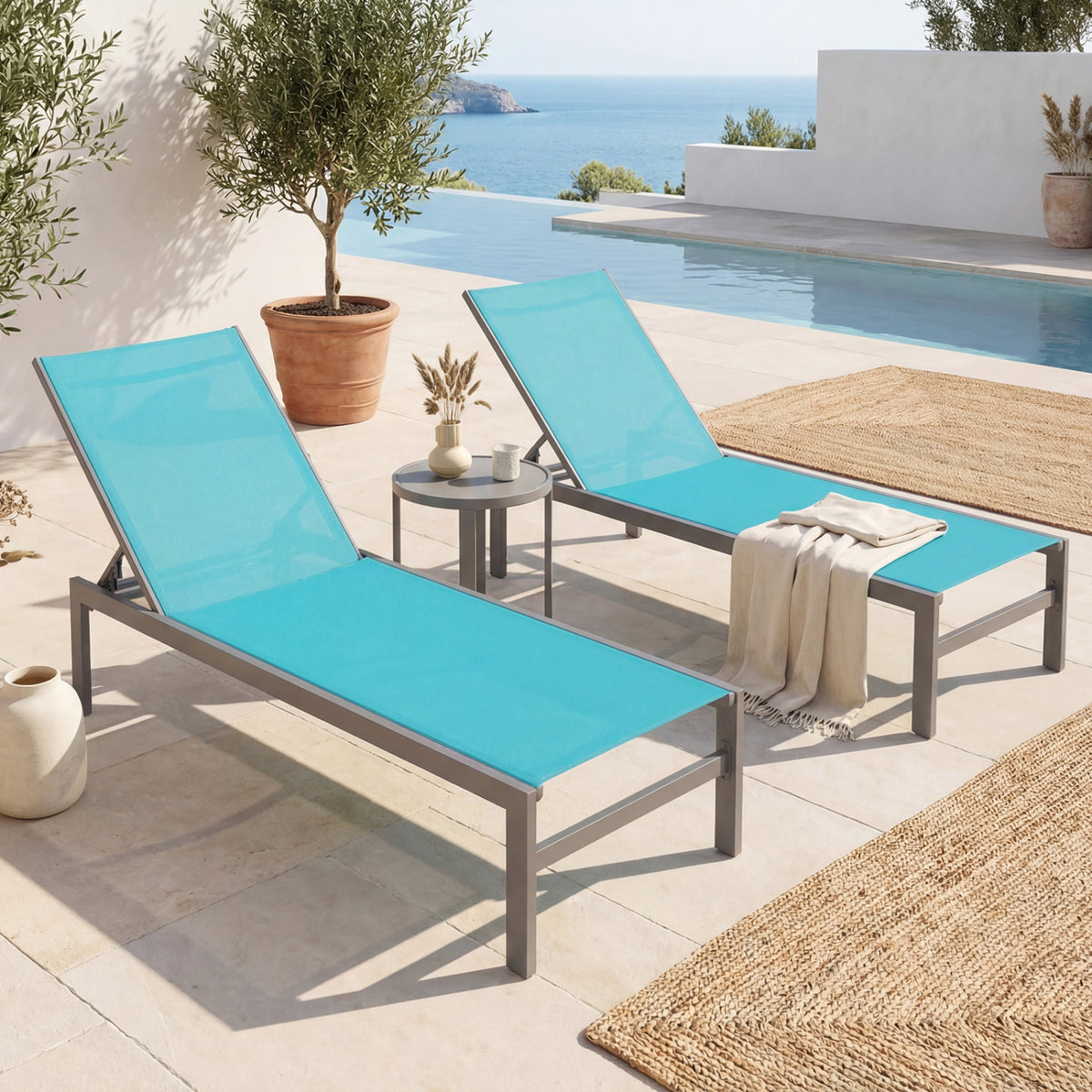 6-Position Chaise Lounge Chairs with Rustproof Aluminium Frame-Turquoise